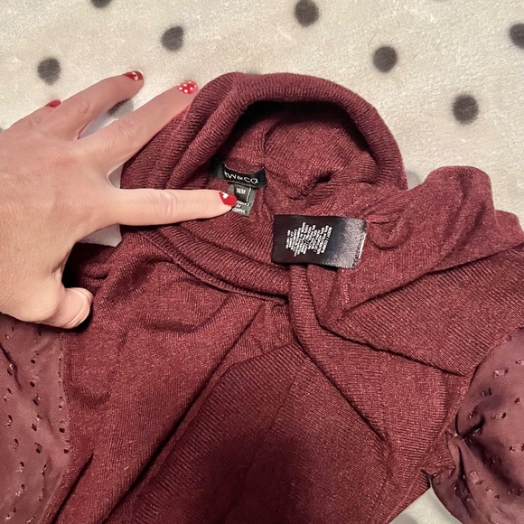 RW&CO. Burgundy turtleneck Sweater with Lace Sleeves - Picture 3 of 7